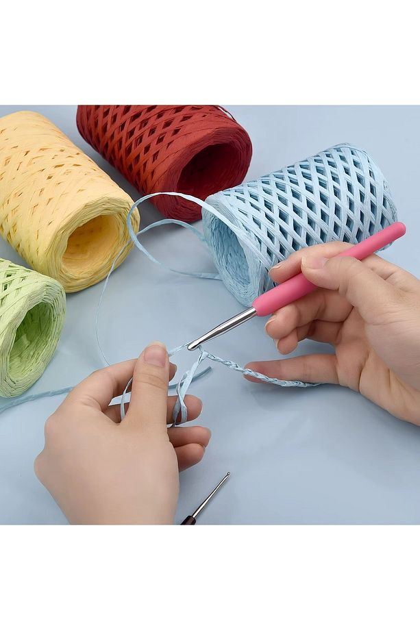 Rafya İp Şapka Çanta Kağıt Ambalaj İpi 100 gr 100 m Raffia Natural Kağıt İp - 2