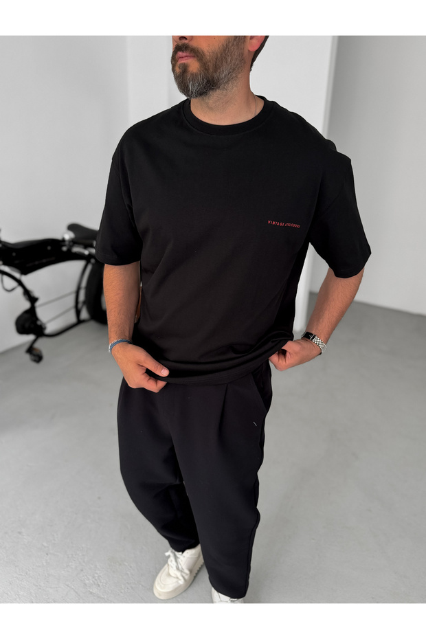 Siyah Goodrich Baskılı Oversize T-Shirt PM-112 - 4