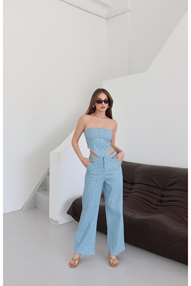 Mavi Pullu Kot Pantolon - 6