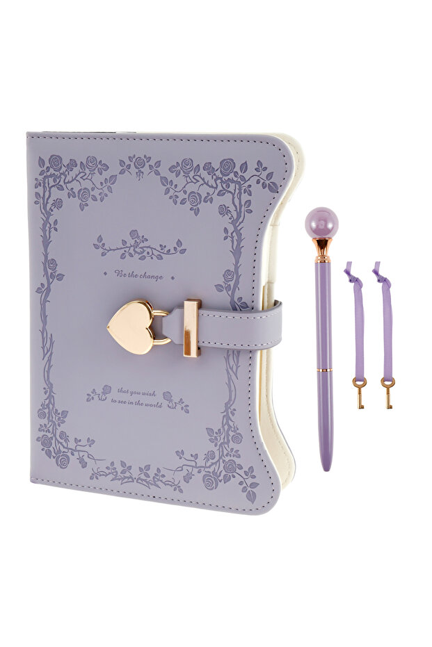 Lilac Diary with Lock and Keys 360 Pages Journal with Lock B6 Size PU Leather Locking Diary with Pen - 1