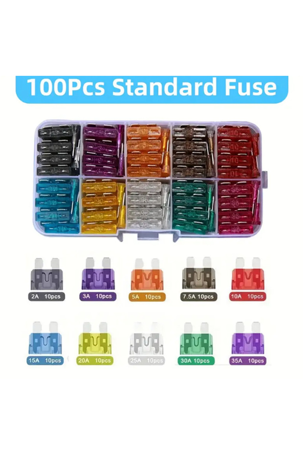 100Pcs 100 Pcs 10 Specifications Automotive Fuse Set 2A 3A 5A 7.5A 10A 15A 20A 25A 30A 35A Car Fuse