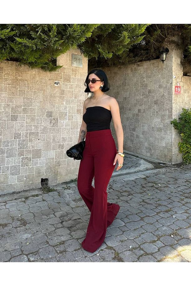 SCUBA CREP İSPANYOL PAÇA DÜĞMELİ PANTALON - 4