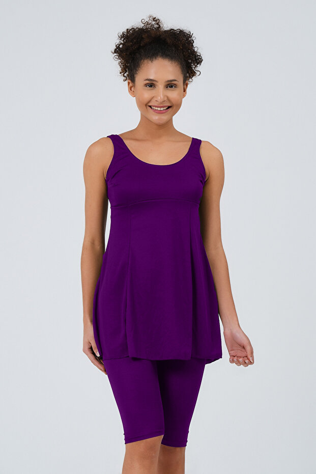 Kadın Taytlı Elbiseli Mayo Düz Renk Siyah Elbiseli Taytlı Mayo - 5