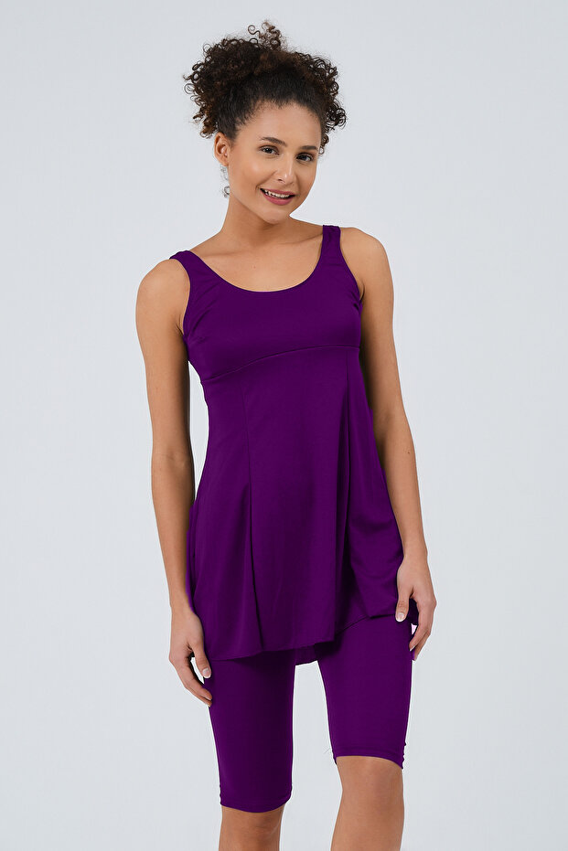 Kadın Taytlı Elbiseli Mayo Düz Renk Siyah Elbiseli Taytlı Mayo - 8