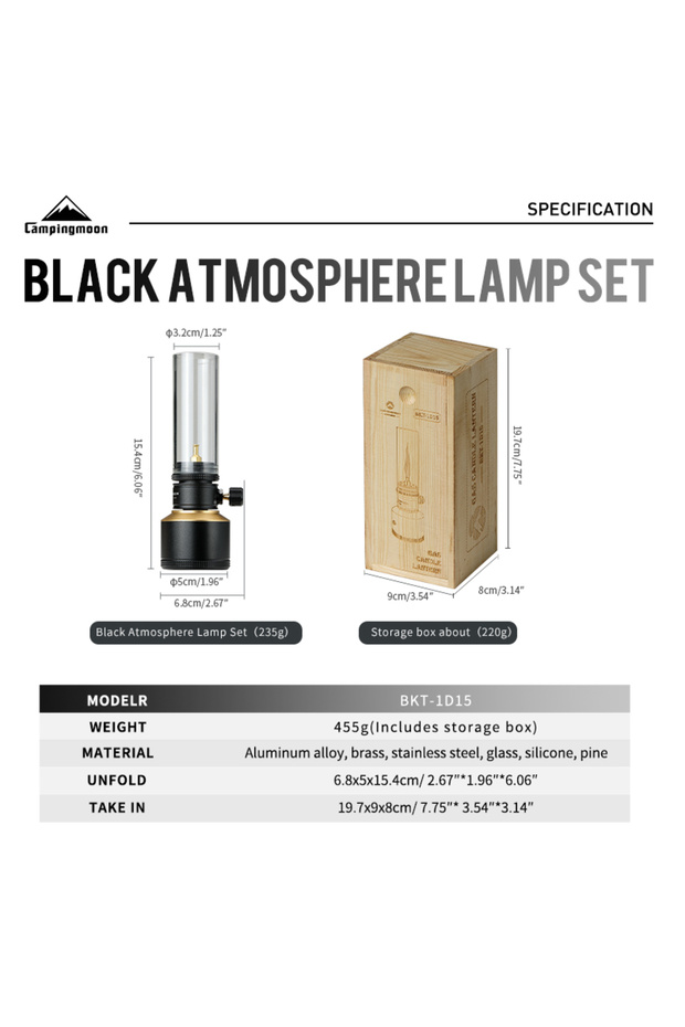 BKT-1D15 CAMPINGMOON Atmosphere Candle Light Set Equipped with Inflatable Aluminum Can Outdoor Campi