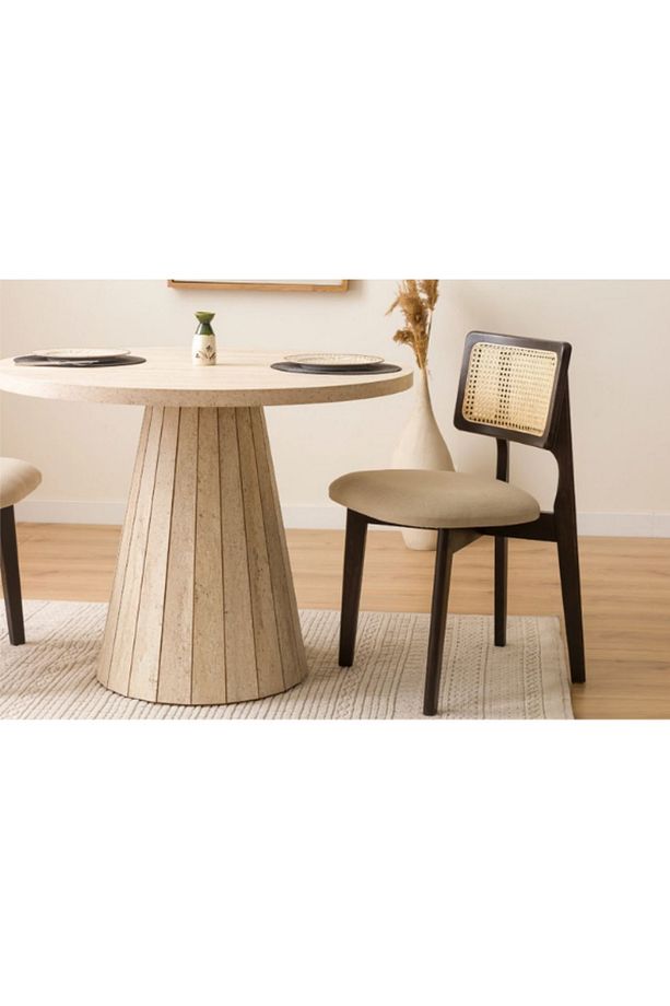 Traverten desen Ahşap Mdf Yuvarlak 90cm Çapında Sabit Mermer Desenli 4-5 kişilik Mutfak Masası - 2