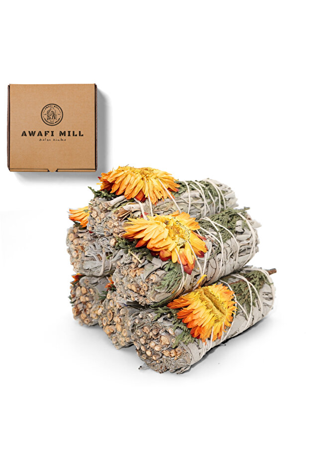 White Sage and Cedar with Yellow Paper Flower Smudge Stick - Pack of 3 Stick