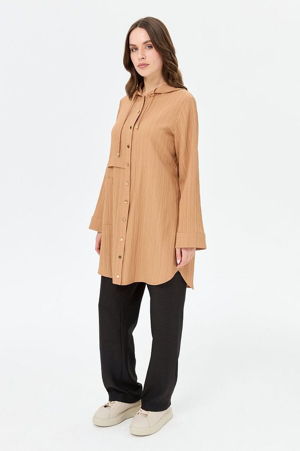 Kapişon Detaylı Giy Çık Tunik Camel - 4