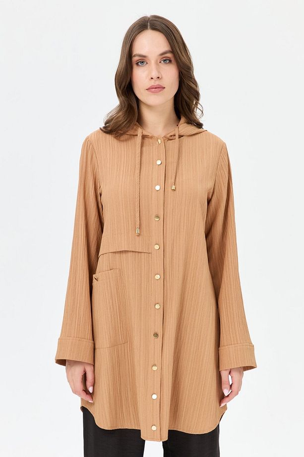 Kapişon Detaylı Giy Çık Tunik Camel - 3