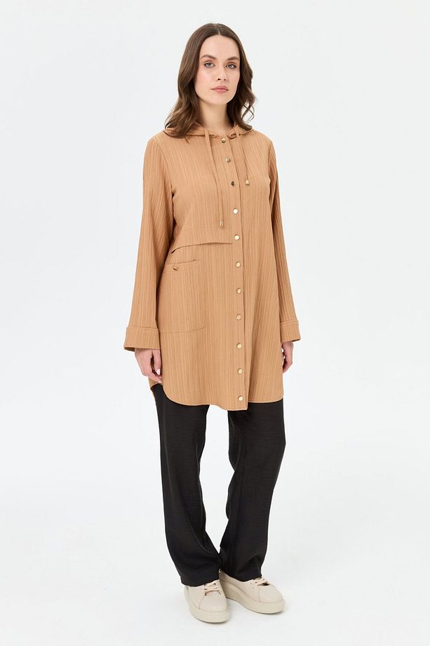 Kapişon Detaylı Giy Çık Tunik Camel - 5