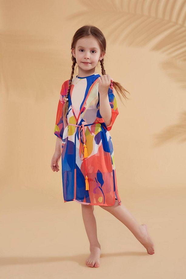 Çocuk Desenli Renkli Kimono Kaftan P2331 - 2