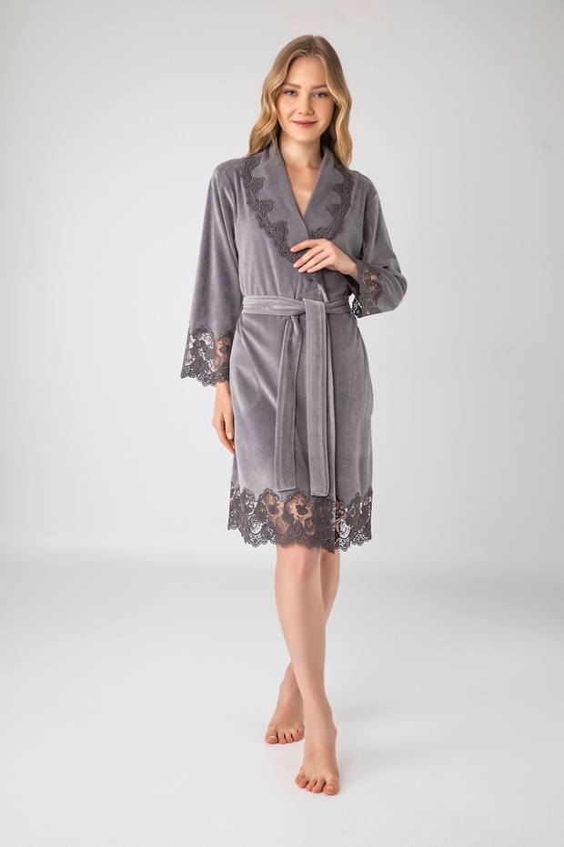 Collar Sleeve Skirt Lace Bamboo Cotton Dressing Gown