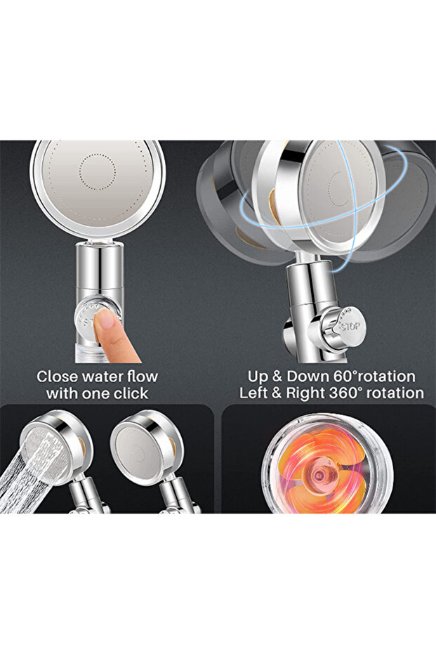 High Pressure Turbo Fan Shower Head – 360° Rotating Handheld Filter Shower for Bathroom - 2