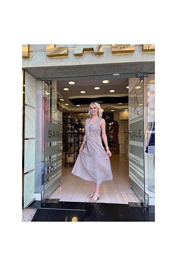 KALIN ASKILI KOLSUZ MİDİ BOY ELBİSE - 2