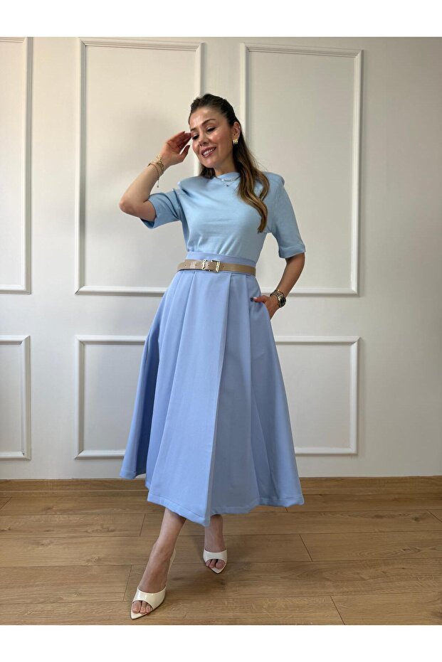 Mavi Vatkalı Basic Tshirt - 2