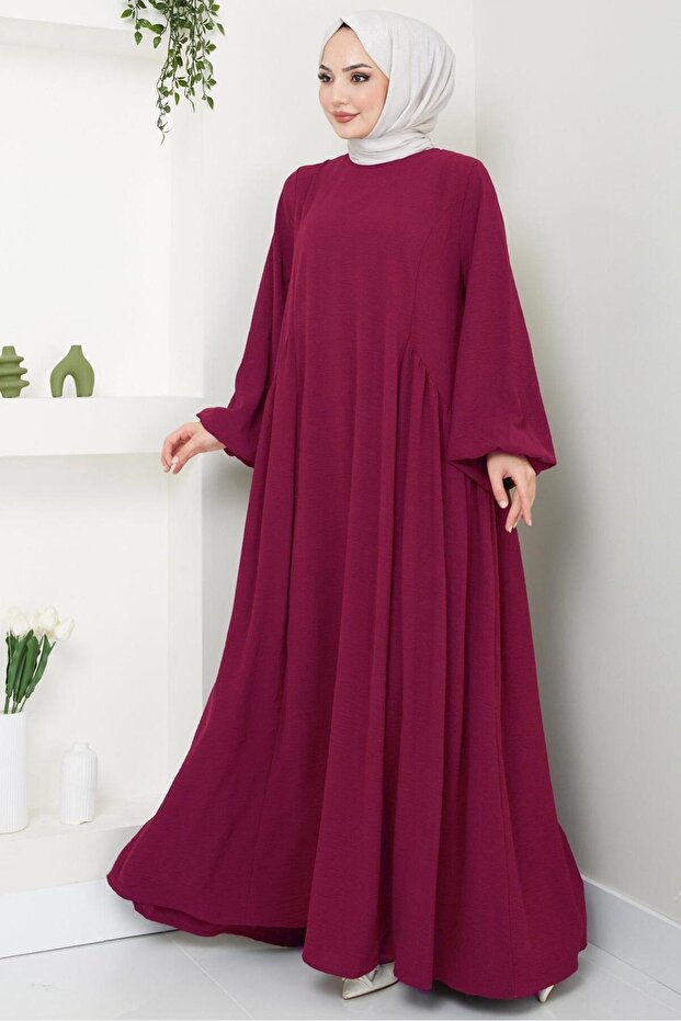 Eva Ayrobin Tesettür Elbise Bordo HM2454 - 3