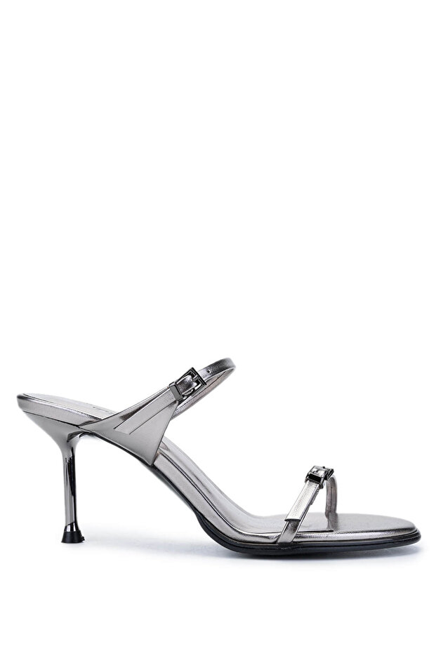 Women's Genuine Leather Gray Heeled Slippers