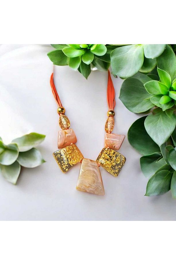 Tasarım İri Model Kolye Pembe & Gold - 2