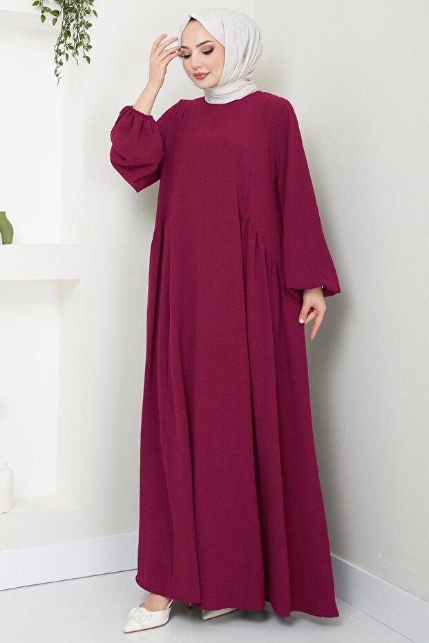 Eva Ayrobin Tesettür Elbise Bordo HM2454 - 4