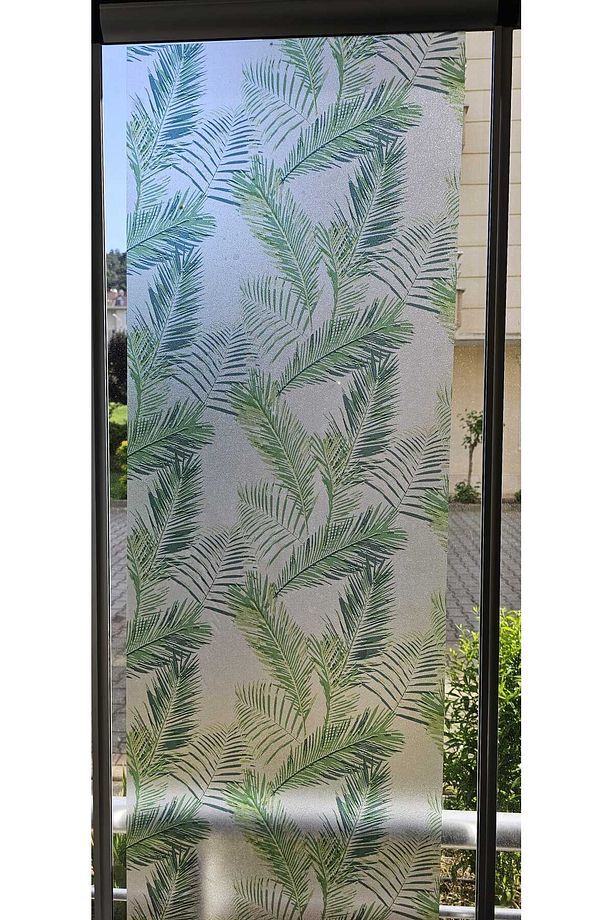 45x100cm Yaprak Desenli Statik Cam Filmi Kaplama | Gizlilik Sağlayan | Mutfak Ofis Banyo - 6