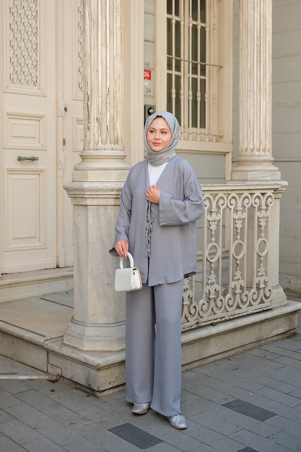 Women's Front Tie Detailed Suit Gray