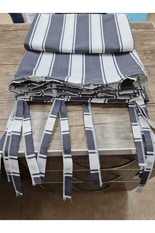 Luxury 1St Classroom Striped Balcony Curtain with Width X Height Sizes - Gray White Custom Made Tarpaulin