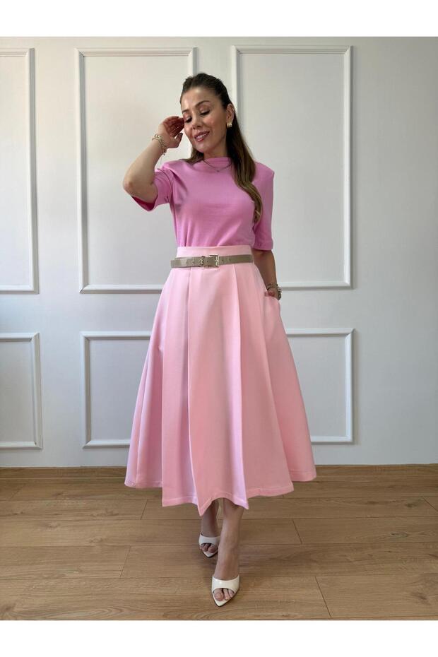 Pembe Vatkalı Basic Tshirt - 1