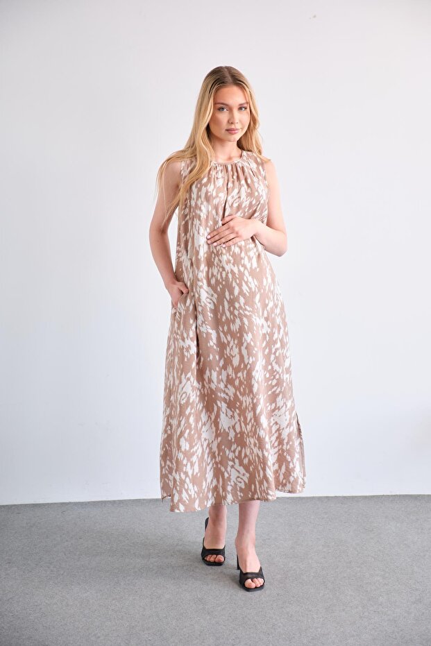 Hamile Desenli Midi Boy Jile Elbise Vizon - 3