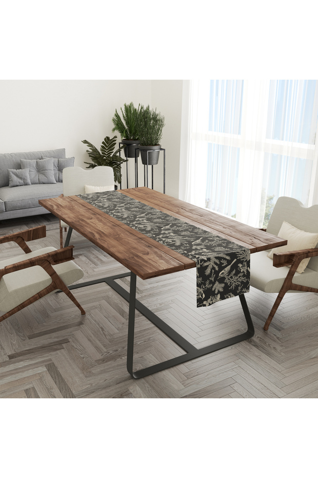 Bird Pattern Black Digital Printing Runner 50X140 - 4