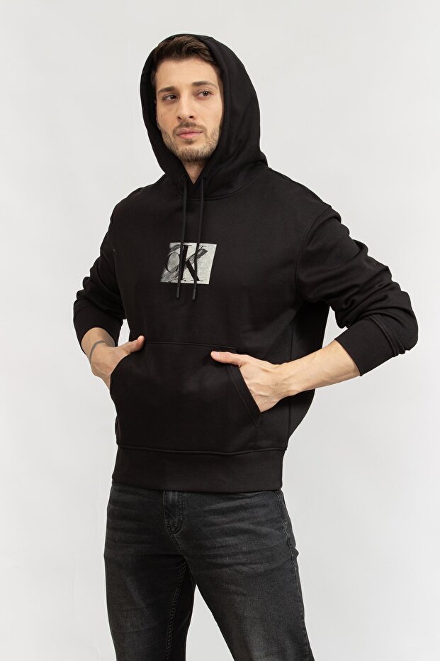 Erkek Kapüşonlu Sweatshirt Siyah - 3