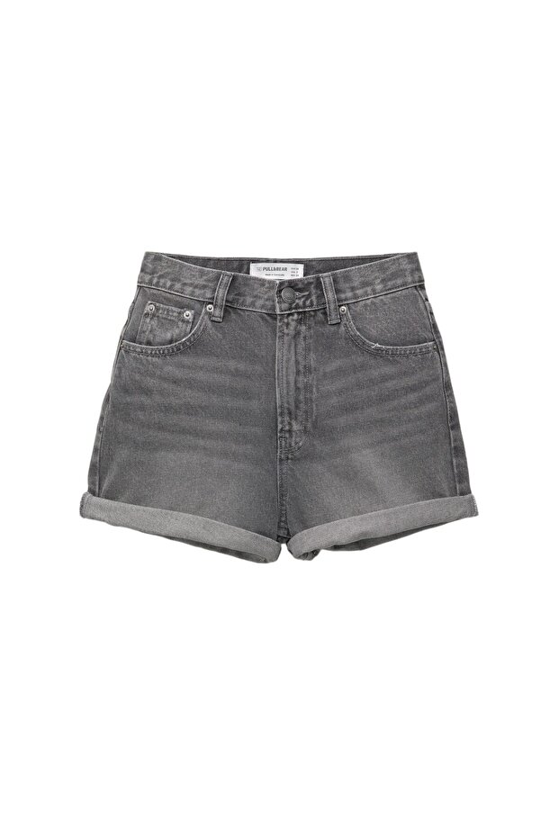 Mom fit paçası kıvrık denim şort - 4