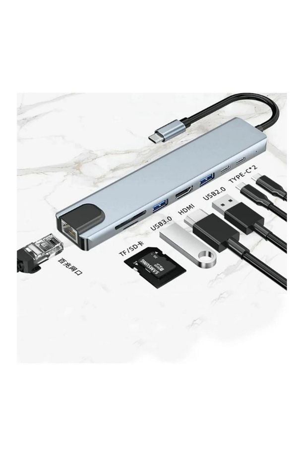 Çevirici Adaptör Çok Portlu Çoklayıcı Usb Hub 8 In 1 Usb Type-c Usb 2.0/3.0 Audio 3.5 Tf Sd - 3