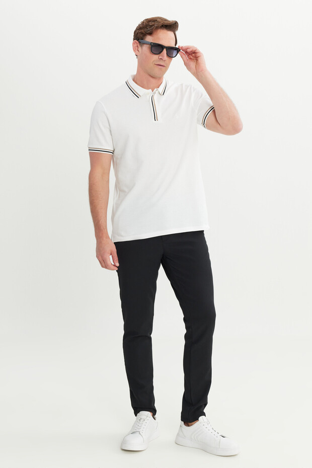 Erkek Beyaz %100 Pamuk Slim Fit Dar Kesim Polo Yaka Tişört - 2