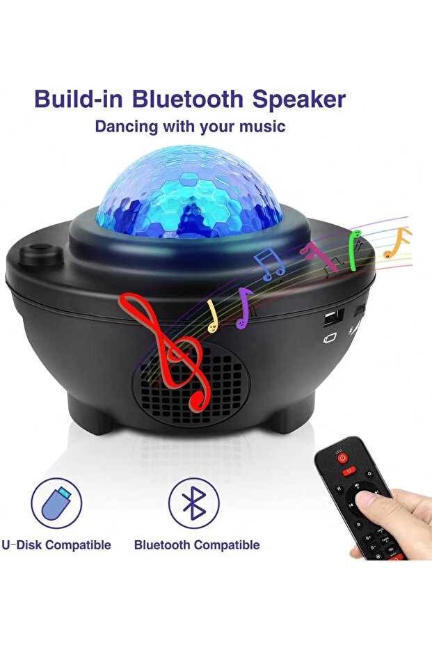 Yıldızlı Projektör Tavan Bulutsu Galaxy Lazer Işıklı Disko Topu Bluetooth Hoparlör Parti Led Lambası - 1