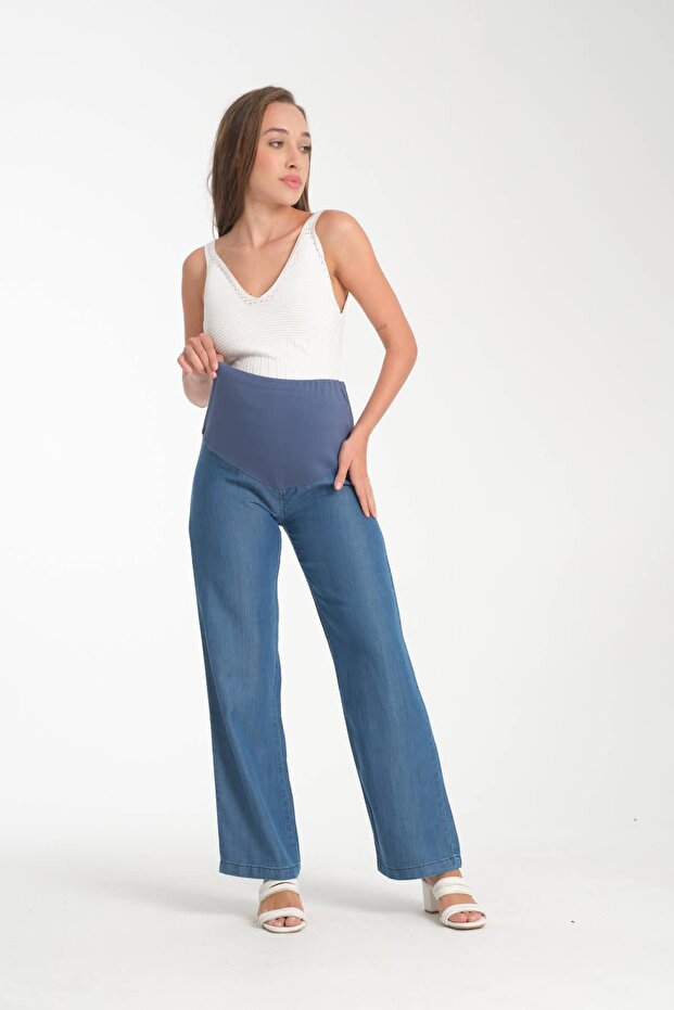 Işşil 4563-Lyocell Stretchy Abdominal Band Maternity Loose Wide Leg Trousers