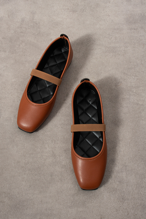 Women's Daily Ballerina Shoes | Black - Tan - Nude | Comfortable Orthopedic Elastic Matte Leather Ballerina Model