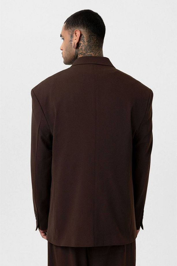 Oversize Kahve Kruvaze Takım Elbise - 4
