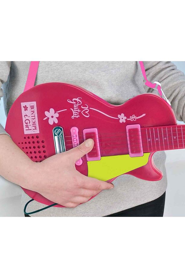 Ayaklı Mikrofonlu Pembe Elektronik Çocuk Rock Gitarı - 2