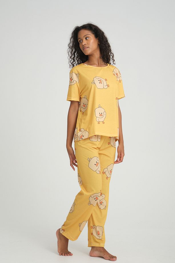 Kısa Kollu Kadın Pijama Takımı Civciv Desenli Süper Soft - 2