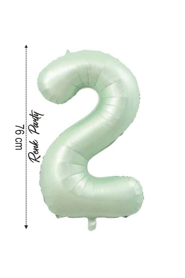 Foil Balloon 2 Number Helium Balloon 76 cm Green Color - 2 Years Old Balloon - 2 Number Balloon - 34 Inch