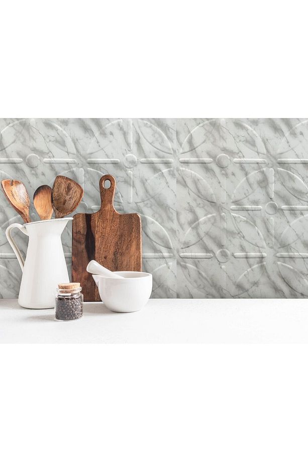 Kendinden Yapışkanlı 3d Kabartmalı Mermer Yuvarlak Desen Pvc Duvar Panel 41x41 Cm/ 6 Adet /1 M² - 4