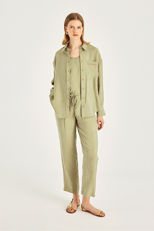 Aksesuar Detaylı Modal Gömlek - 1