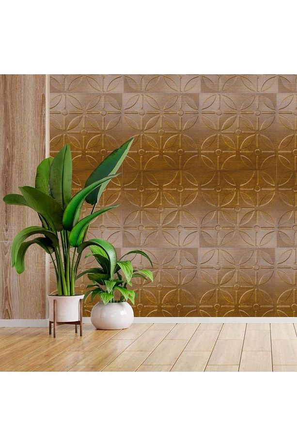Kendinden Yapışkanlı 3d Kabartmalı Altın Meşe Yuvarlak Desen Pvc Duvar Panel 41x41 Cm/ 6 Adet /1 M² - 6