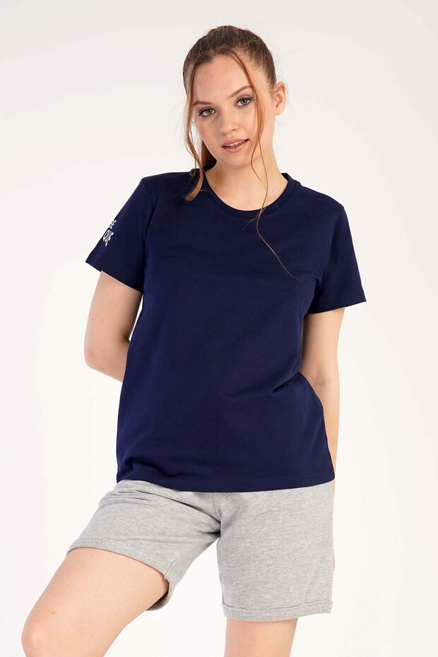 Women's 3 Thread Short Sleeve Pajama Set with Double Leggings Shorts, 301009