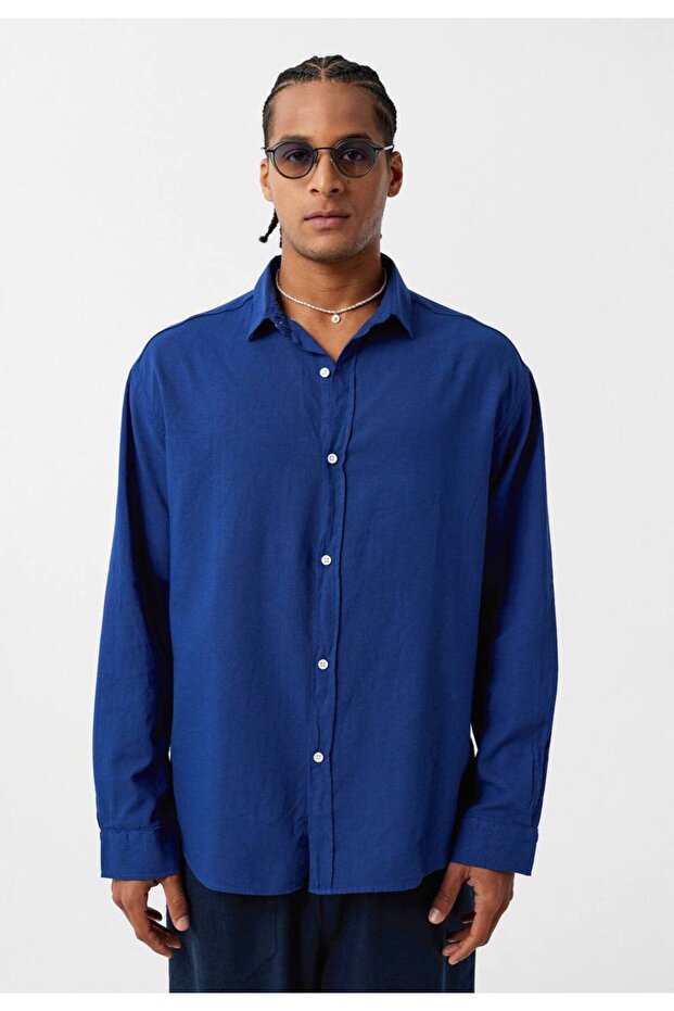 Oversize Basic Uzun Kol Erkek Gömlek - 1