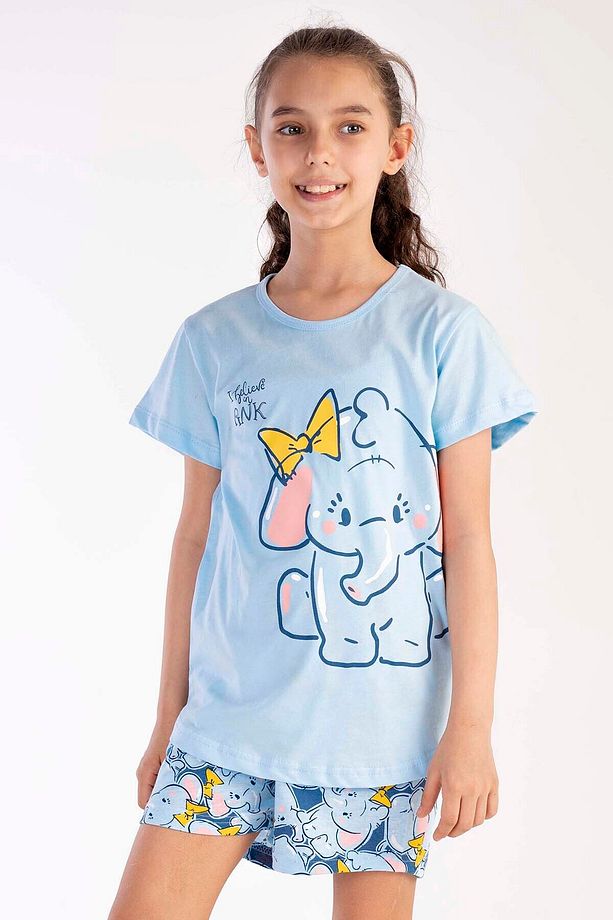 Pamuklu Kız Çocuk Kısa Kol Şortlu Pijama Takım , 212467 - 2