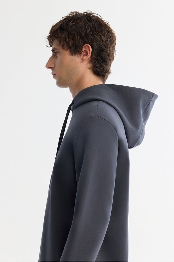 Erkek Antrasit Kapüşonlu Esnek Yumuşak Doku Interlok Kumaş Sweatshirt B001101 - 3
