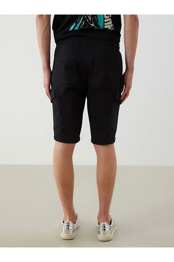 XSIDE Siyah Slim Fit Erkek Kargo Şort - 4