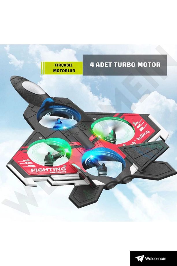 Sünger Gövde 2.4GHz Uzaktan Kumanda LED Işıklı Jet Uçak Drone Başlangıç Seviye (Kırmızı) - 5