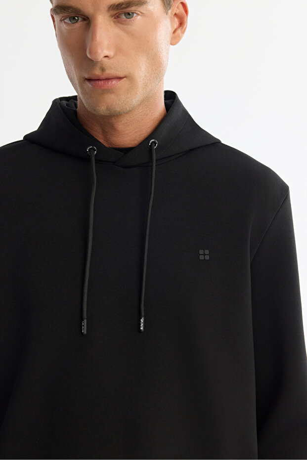 Erkek Siyah Kapüşonlu Esnek Yumuşak Doku İnterlok Kumaş Basic Regular Fit Sweatshirt B001101 - 2